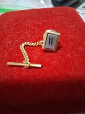 Source Unknown Gold Tie Tack with Black Initial W